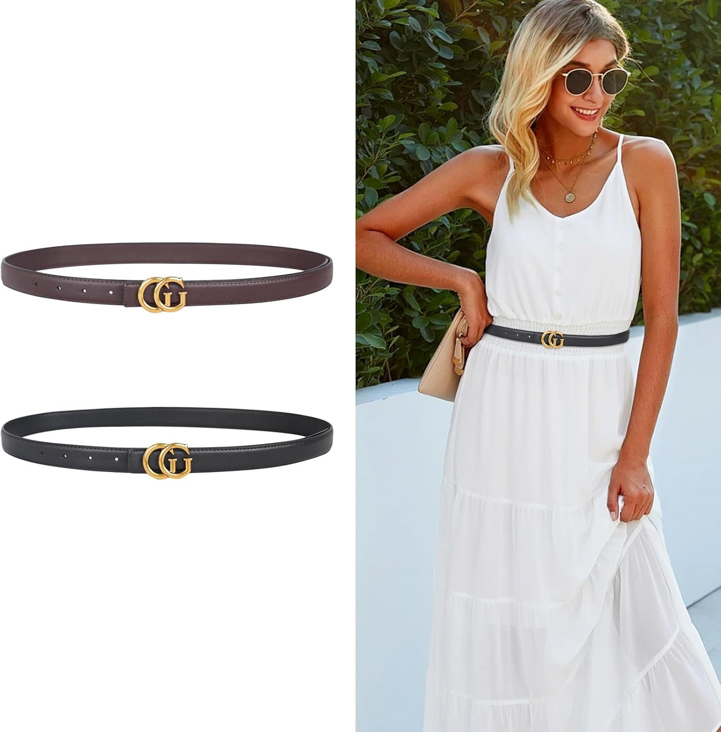 HOTAurolran Women's Leather Belt with Buckle - Ideal for Dresses, Jeans, and Coats