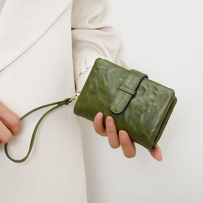 HOTWallets for Women Small Leather Rfid Ladies Wallets Bifold Medium Billfolds for Women Compact Trifold Wristlet with Wrist Strap Coin purse Card holder (Green)
