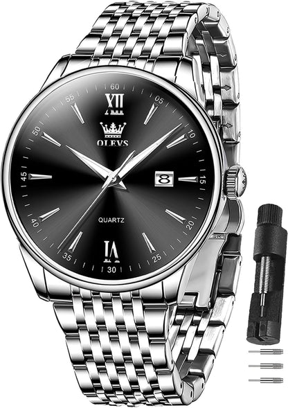 HOTOLEVS Men's Watch,Classic Silver Watches for Men, Waterproof Stainless Steel Roman Numbers Men's Watch Easy to Read