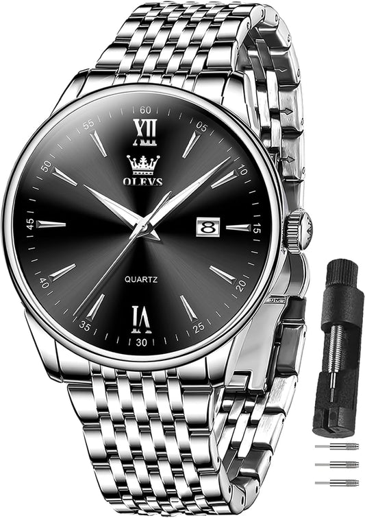 HOTOLEVS Men's Watch,Classic Silver Watches for Men, Waterproof Stainless Steel Roman Numbers Men's Watch Easy to Read