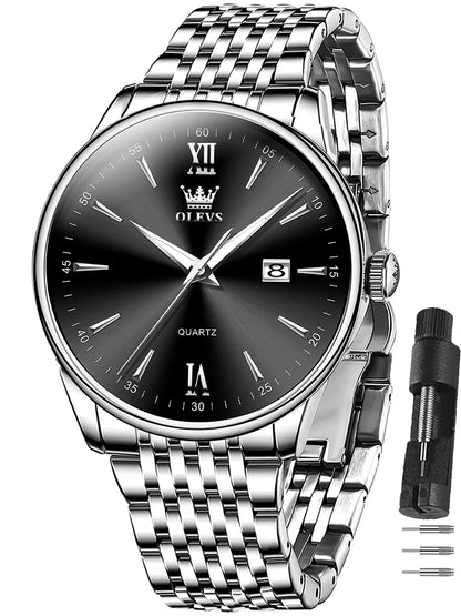 HOTOLEVS Men's Watch,Classic Silver Watches for Men, Waterproof Stainless Steel Roman Numbers Men's Watch Easy to Read