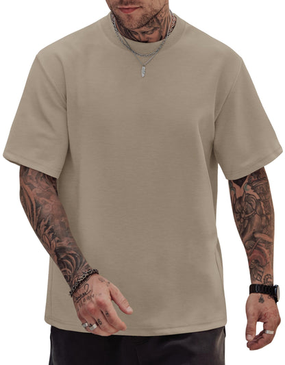 HOTHerberton Mens Oversized T-Shirts Heavyweight Cotton Stretch Fashion Thick Tee Tops (S-3XL)