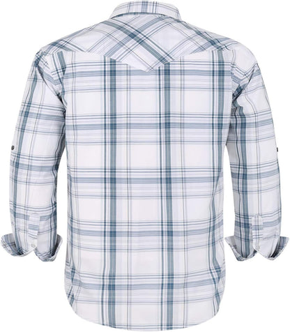 HOTCOEVALS CLUB Men's Western Pearl Snap Button Up Casual Cowboy Long Sleeve Two Pockets Work Shirts