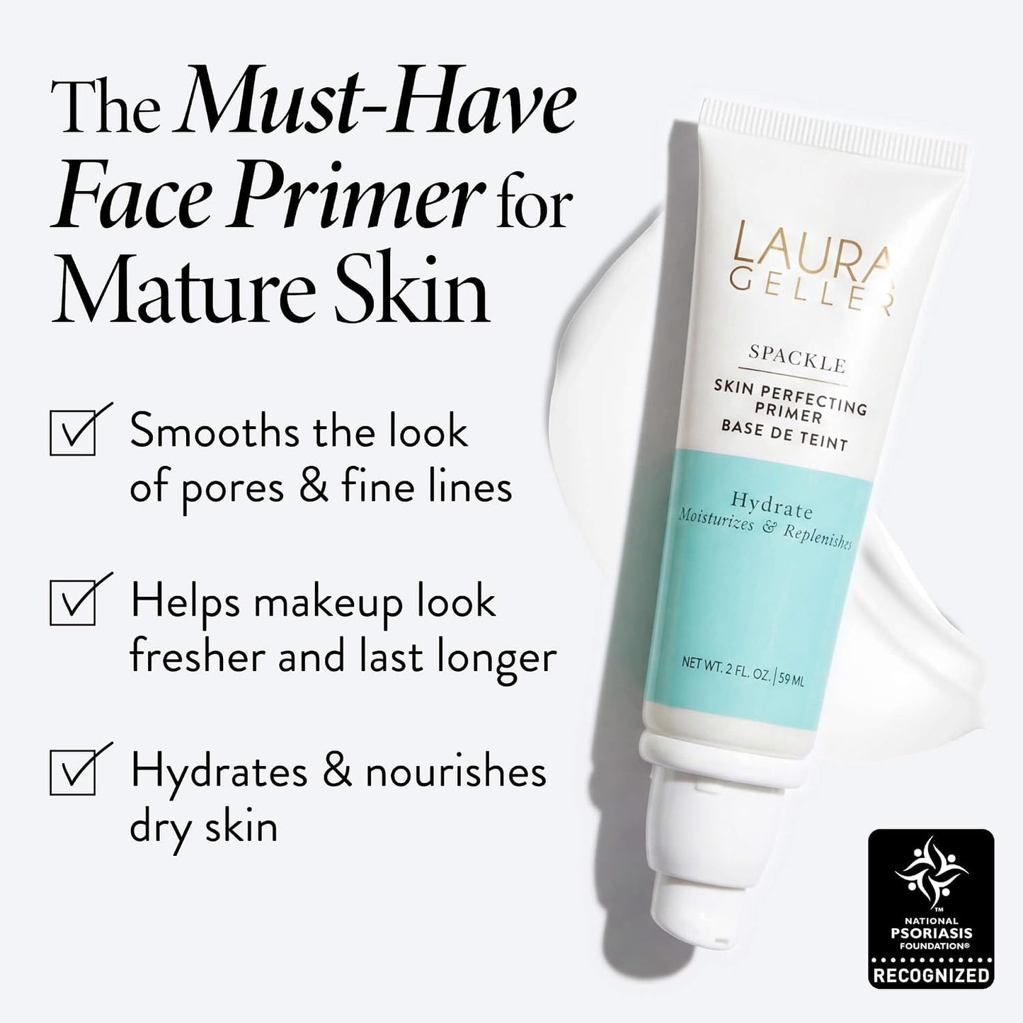 HOTLAURA GELLER NEW YORK Spackle Primer - Hydrate - Super-Size 2 Fl Oz - Hyaluronic Acid Makeup Primer for Mature Skin