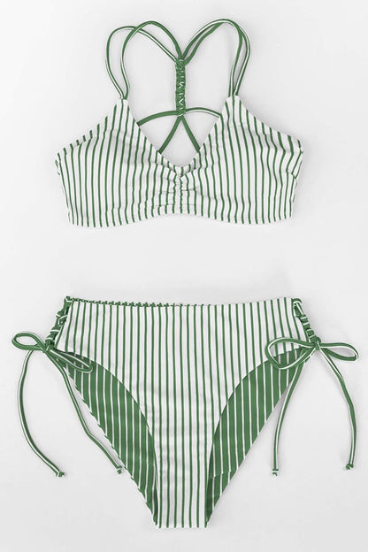 HOTCUPSHE Women's Bikini Set Reversible Bottom Two Piece Swimsuit | Bathing Suit, Braided Back Straps, Removable Soft Cups, String Side Tie Bottom, Classic Coverage, Beach Vacation