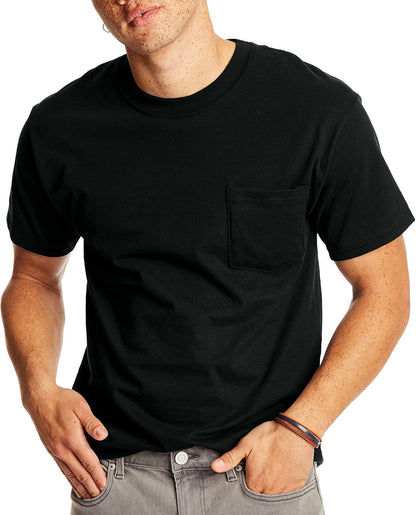HOTHanes Men's Beefy-t Pocket, Heavyweight Cotton Pocket Tee for Men, Full-Cut T-Shirt, 1 Or 2 Pack