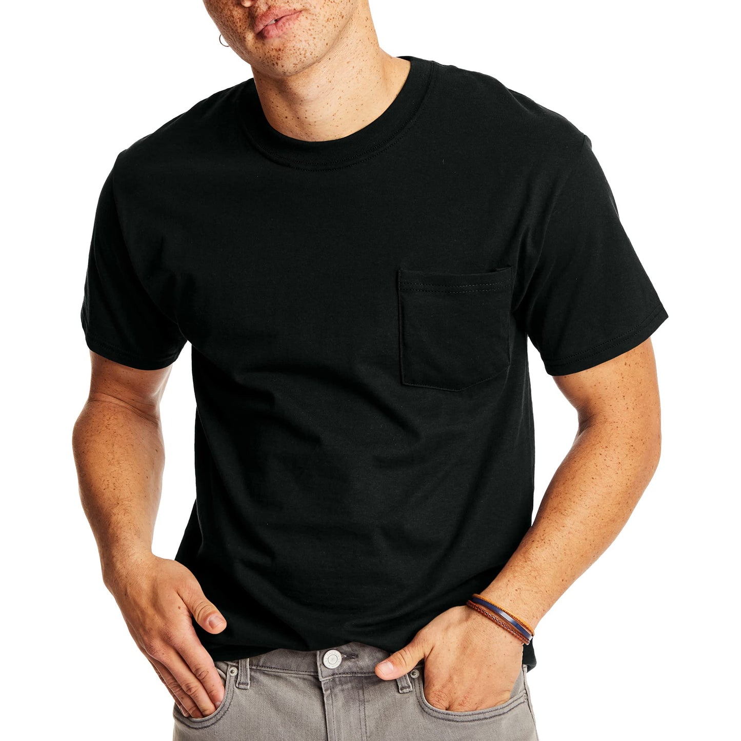 HOTHanes Men's Beefy-t Pocket, Heavyweight Cotton Pocket Tee for Men, Full-Cut T-Shirt, 1 Or 2 Pack