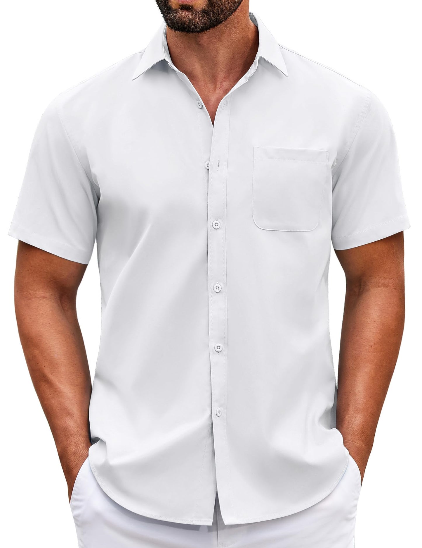 HOTCOOFANDY Mens Short Sleeve Casual Button Down Shirts Summer Untucked Dress Shirts with Pocket