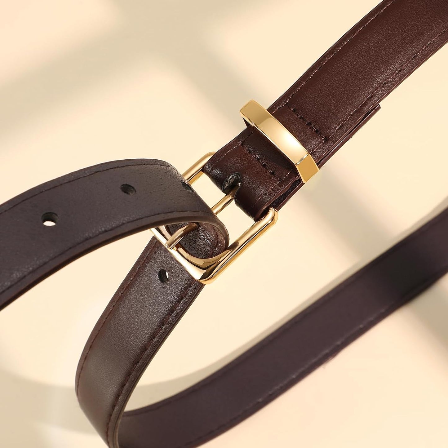HOTVONMELLI Womens Thin Leather Belt for Jeans Pants Dress Fashion Skinny Belt with Gold Buckle for Women