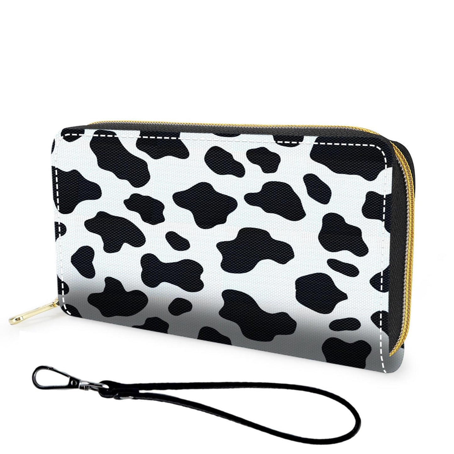 HOTWallet,Large Capacity RFID Blocking Leather Wallet, Durable Smooth Zipper Clutch,Unisex Travel Wallet for Cards,Cash,and Coins - Black Cat and Flowers