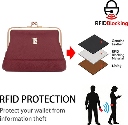 HOTRoyal Bagger Genuine Cow Leather Jewelry & Bracelet Storage Wallet, Kiss Lock Coin Purse, Multi Pocket Women Card Holder 3296 (Purple)