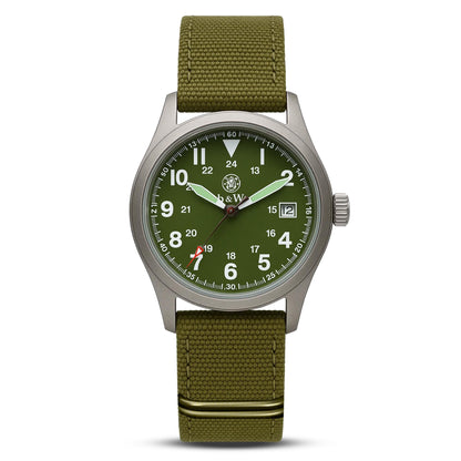HOTSmith & Wesson Men's Military Watch, 3 Interchangeable Canvas Straps, 3 ATM Water Resistant, Date Display, Scratch Resistant Glass, Military Style Watch for Outdoor Activities, Swimming, 40mm