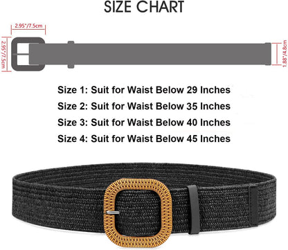 HOTWHIPPY Set of 3/4 Straw Woven Elastic Stretch Waist Belts for Women, Fashion Boho Ladies Braided Skinny Dress Belt