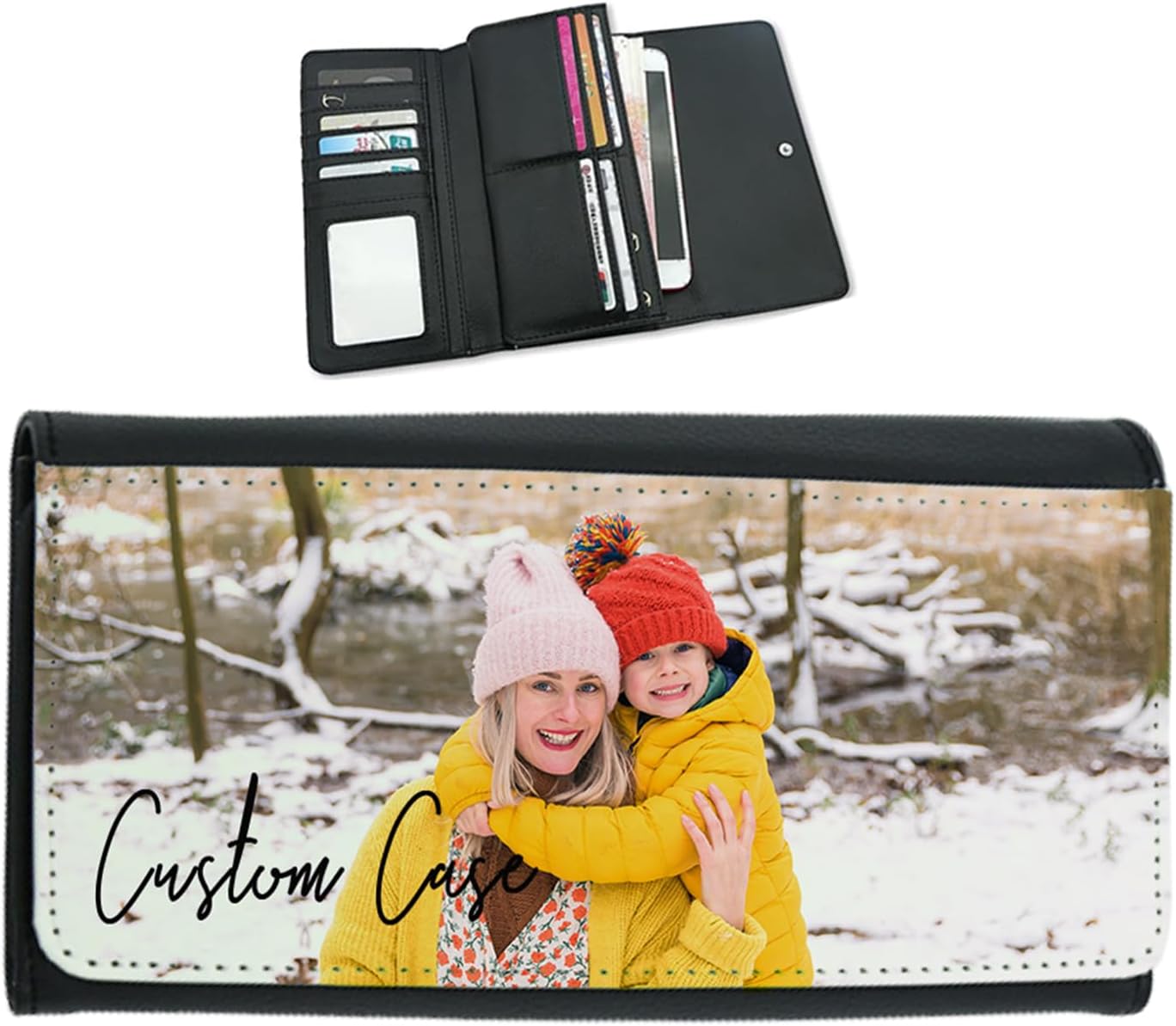 HOTCustom Large Wallet Photo Personalized for Women, PU Leather Picture Purse Credit Card Phone Clutch, Customized Trifold Flip Long & Big Capacity Wallet