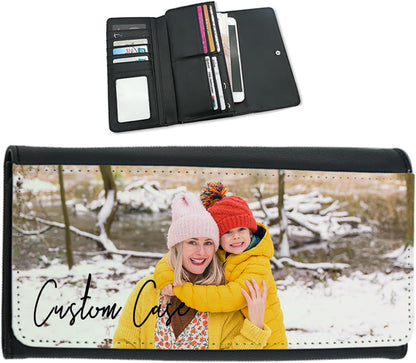HOTCustom Large Wallet Photo Personalized for Women, PU Leather Picture Purse Credit Card Phone Clutch, Customized Trifold Flip Long & Big Capacity Wallet
