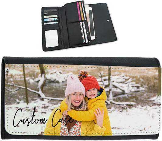 HOTCustom Large Wallet Photo Personalized for Women, PU Leather Picture Purse Credit Card Phone Clutch, Customized Trifold Flip Long & Big Capacity Wallet