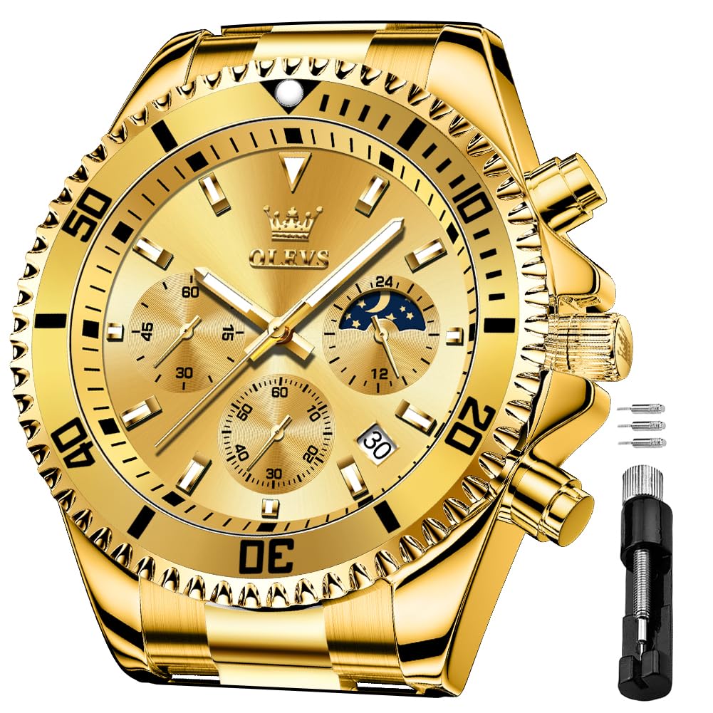 HOTOLEVS Men's Waterproof Watches Stainless Steel Waterproof Chronograph Wrist Watches Luxury Dress White Luminous Big Face Analog Quartz Male Watches