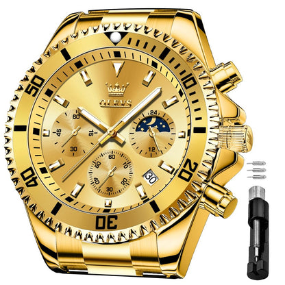 HOTOLEVS Men's Waterproof Watches Stainless Steel Waterproof Chronograph Wrist Watches Luxury Dress White Luminous Big Face Analog Quartz Male Watches