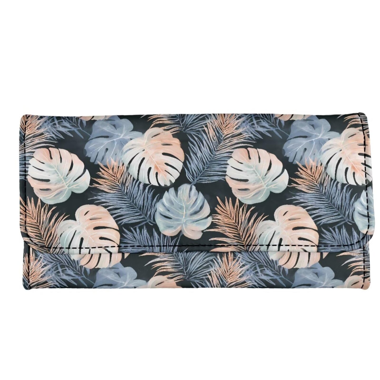 HOTLotus Mandala Women PU Leather Tri-fold Wallets Black And White Sketch Flower Zipper Pocket Buckle Money Manager Starry Sky Tall Billfold Secretary Cash Wallet