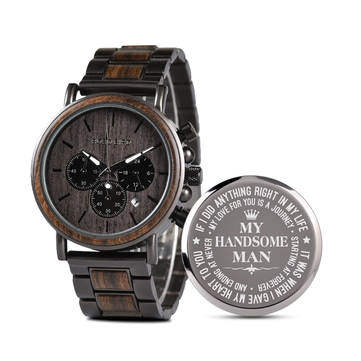 HOT2win Engraved Wooden Watch for Boyfriend My MAN Fiancé Husband Customized Personalized Wood Watches for Men Birthday Anniversary Personalized Watch