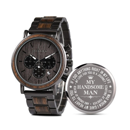 HOT2win Engraved Wooden Watch for Boyfriend My MAN Fiancé Husband Customized Personalized Wood Watches for Men Birthday Anniversary Personalized Watch