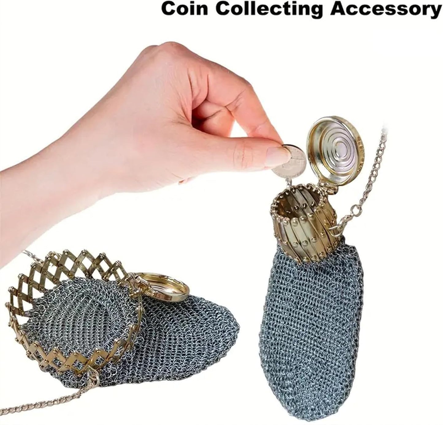 HOTHandmade 1920's English Vintage Coin Purse, Chain Metal Mesh Wallet for Coins, Dice, Jewelry, Cosmetics, Mini Vintage Double Mesh Coin Holder Pouch, Vintage Coin Purse Wallet Ideal for Collectible