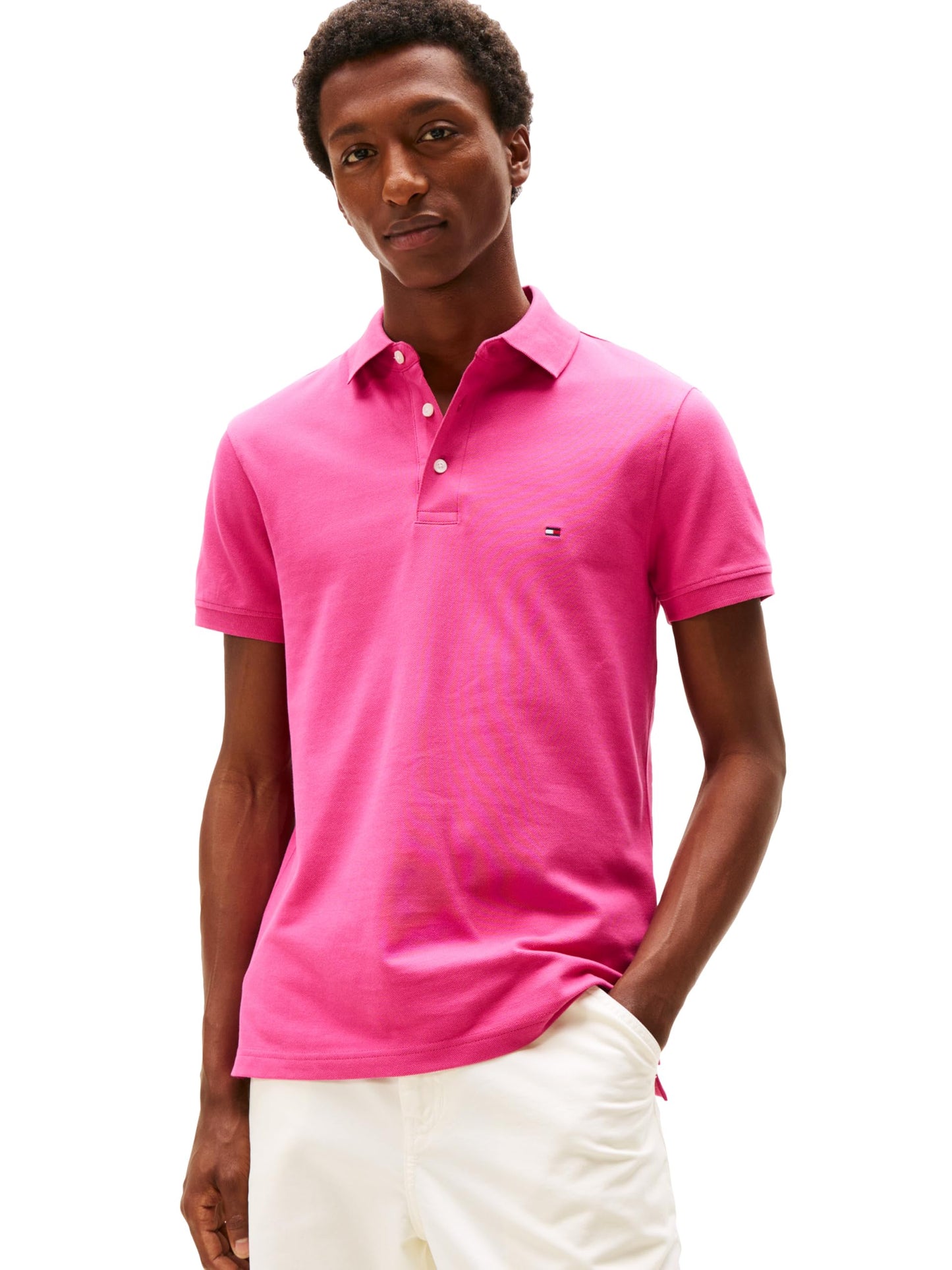 HOTTommy Hilfiger Men's Short Sleeve Polo Shirts in Slim Fit with Stretch and Organic Pique Cotton