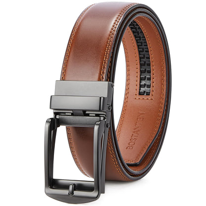 HOTBOSTANTEN Mens Belt Leather Ratchet 1 3/8'' Belt For Men Gift Dress and Casual with Adjustable Buckle, Trim to Fit
