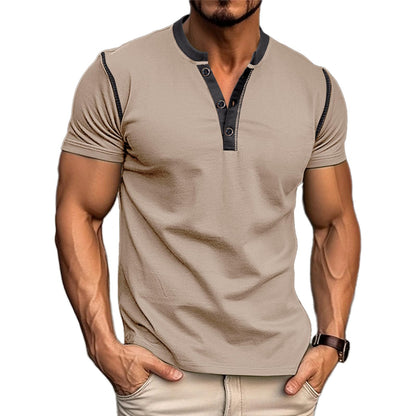 HOTMen's Casual Henley Shirts Classic Button Cotton Short Sleeve T-Shirt Summer Basic Solid Lightweight Tees Tops