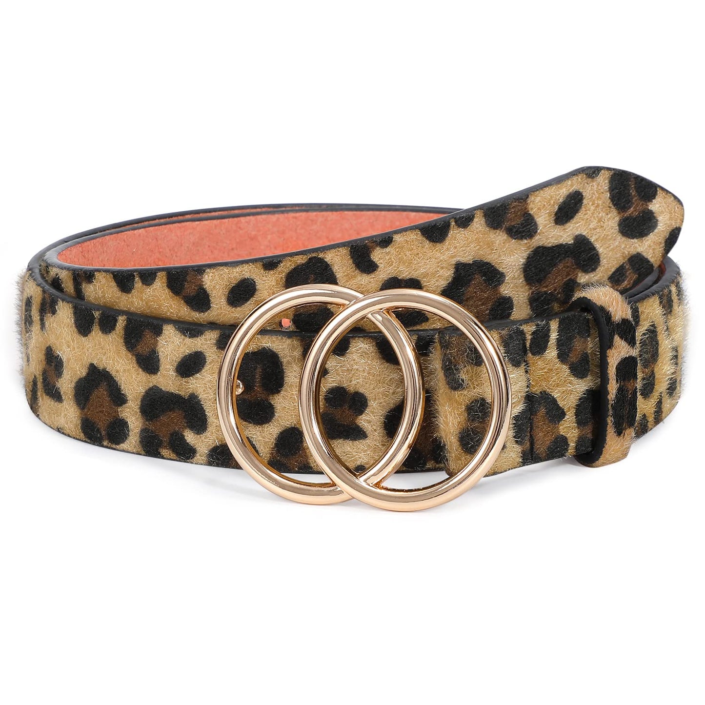HOTSUOSDEY Women Leather Belt Fashion Double O-Ring Soft Faux Leather Waist Belts For Jeans Dress