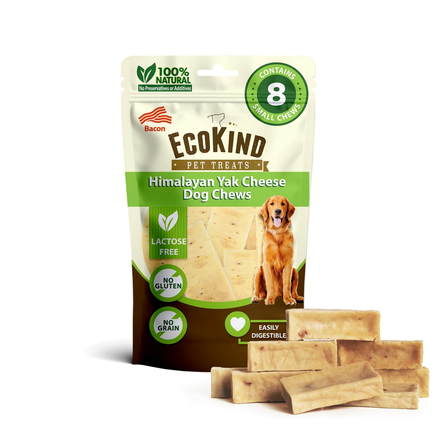 HOTEcoKind Yak Cheese Himalayan Dog Chews, Yak Chews for Large Dogs, 4-5 Bones | 1 Lb, Long Lasting for Aggressive Chewers, Only 3 Ingredient Natural High Protein Dental Dog Treats, No Additives or Lactose
