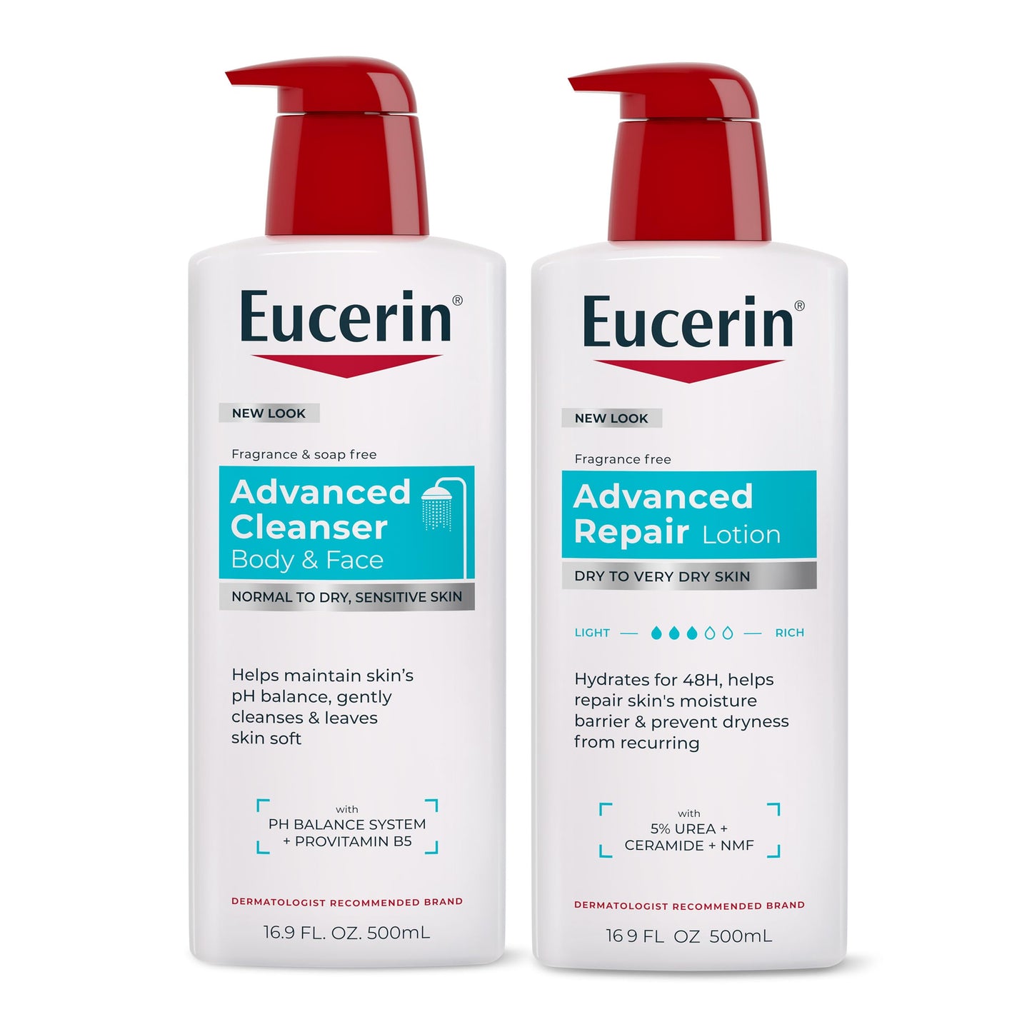 HOTEucerin Advanced Repair Lotion, Urea Enriched, Unscented Body Lotion for Dry Skin With Triple Moisturizing Complex, 16.9 FL OZ Bottle