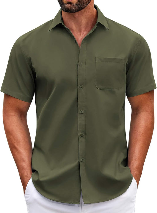 HOTCOOFANDY Mens Short Sleeve Casual Button Down Shirts Summer Untucked Dress Shirts with Pocket