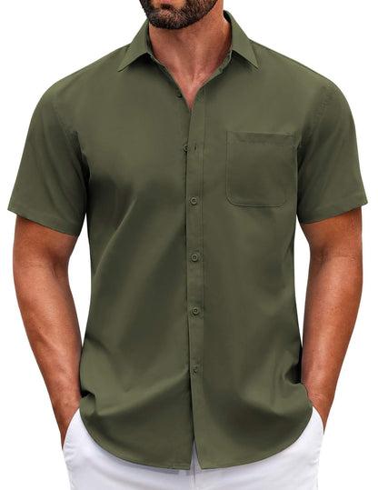 HOTCOOFANDY Mens Short Sleeve Casual Button Down Shirts Summer Untucked Dress Shirts with Pocket