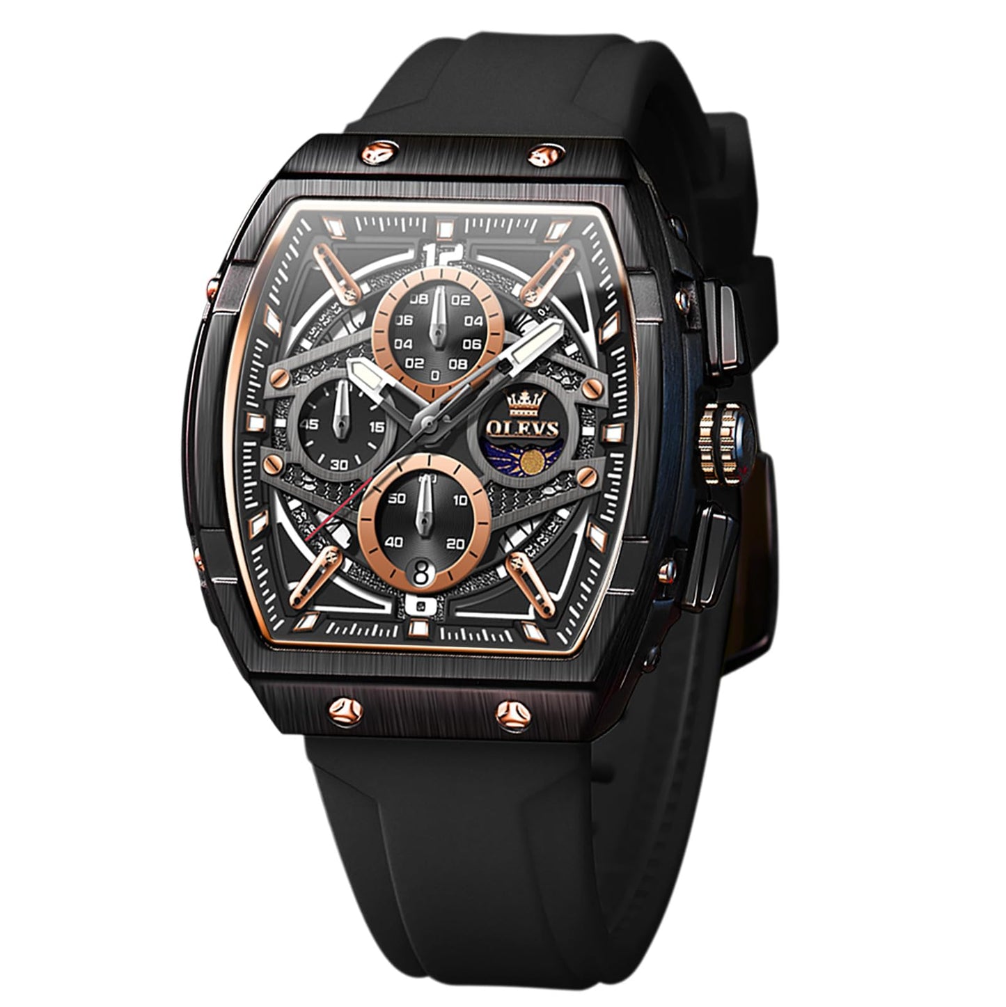 HOTOLEVS Tonneau Square Mens Watches, Fashion Large Face Silicone Band Watches for Men, Multifunctional Chronograph Quartz Men Waterproof Watch