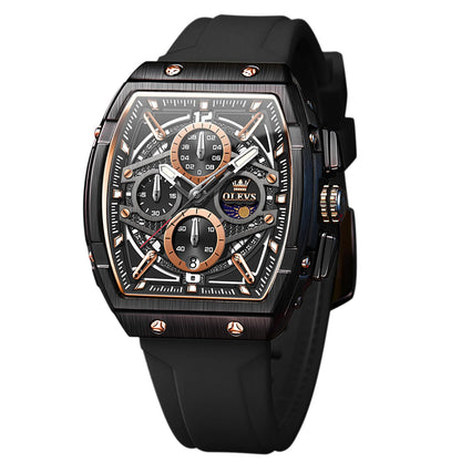 HOTOLEVS Tonneau Square Mens Watches, Fashion Large Face Silicone Band Watches for Men, Multifunctional Chronograph Quartz Men Waterproof Watch