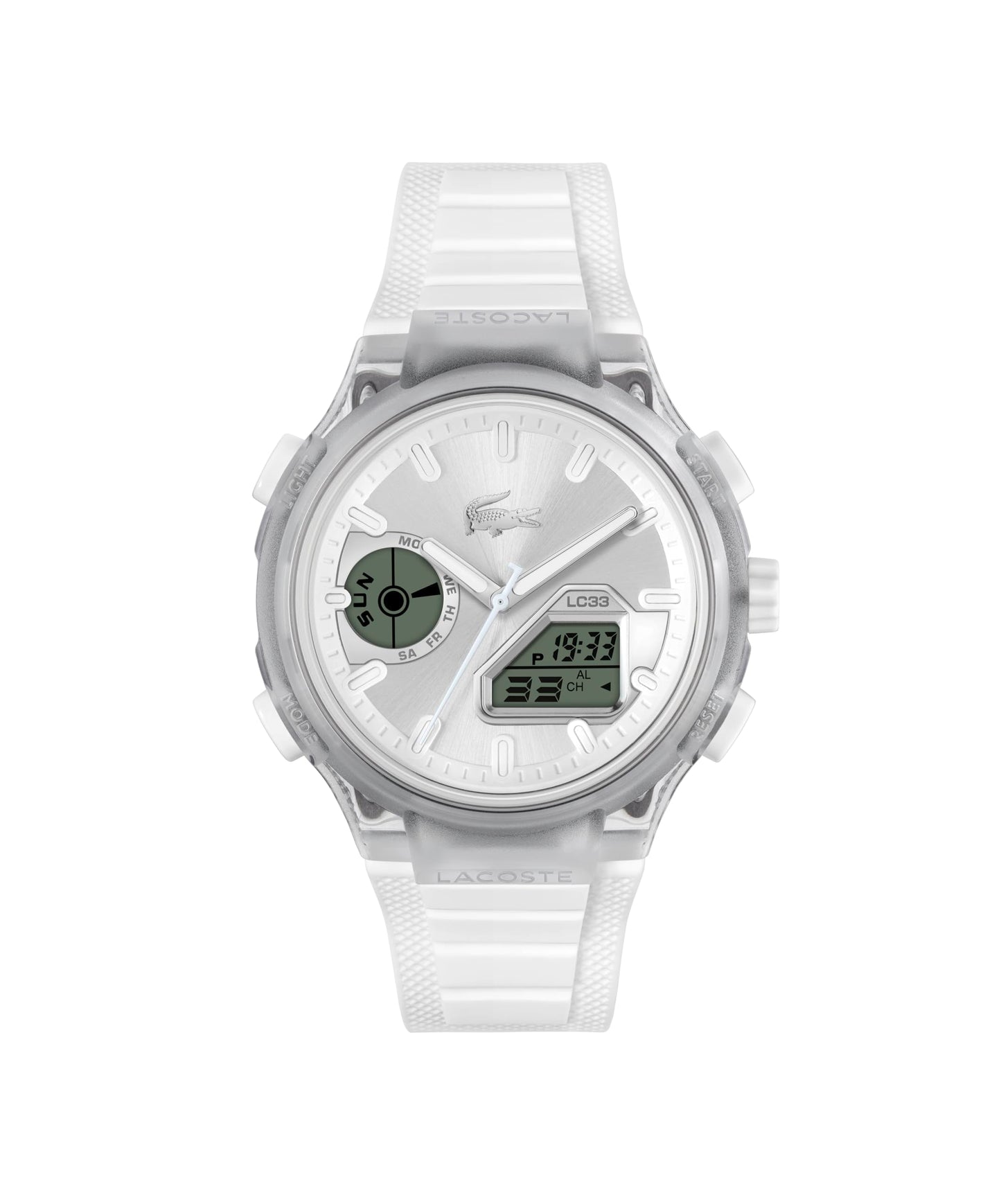 HOTLacoste LC33 Men’s Analog-Digital Quartz Watch - Silicone Strap with Crocodile Texture, TR90 Octagonal Case, Alarm, Chronograph and Calendar -Bold, Sporty Timepiece