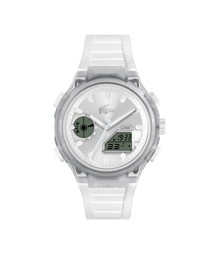 HOTLacoste LC33 Men’s Analog-Digital Quartz Watch - Silicone Strap with Crocodile Texture, TR90 Octagonal Case, Alarm, Chronograph and Calendar -Bold, Sporty Timepiece