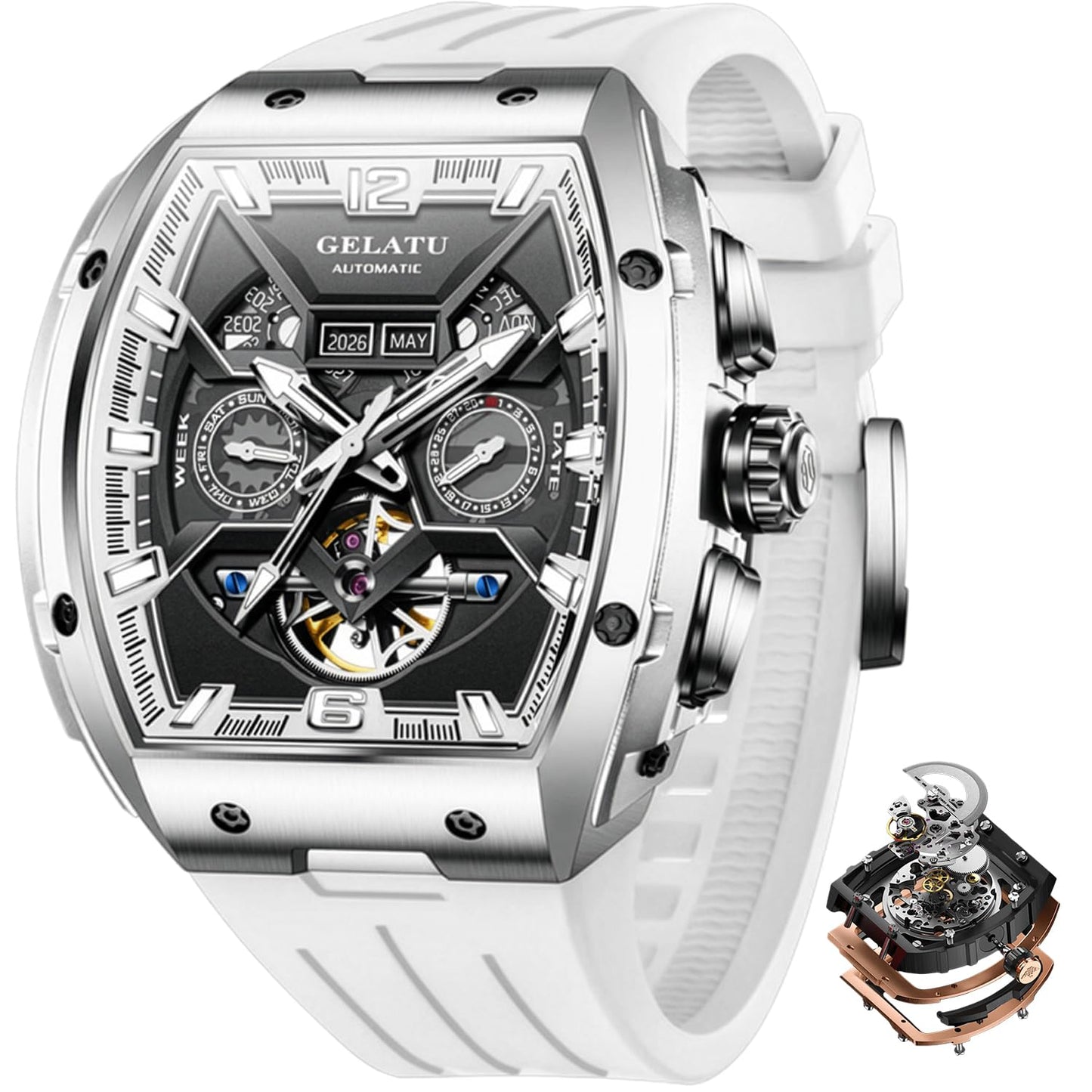 HOTOLEVS Mens Watches Stylish Chronograph Waterproof Luminous Silicon Strap Multifunction Watches for Men Business Men Wrist Watch