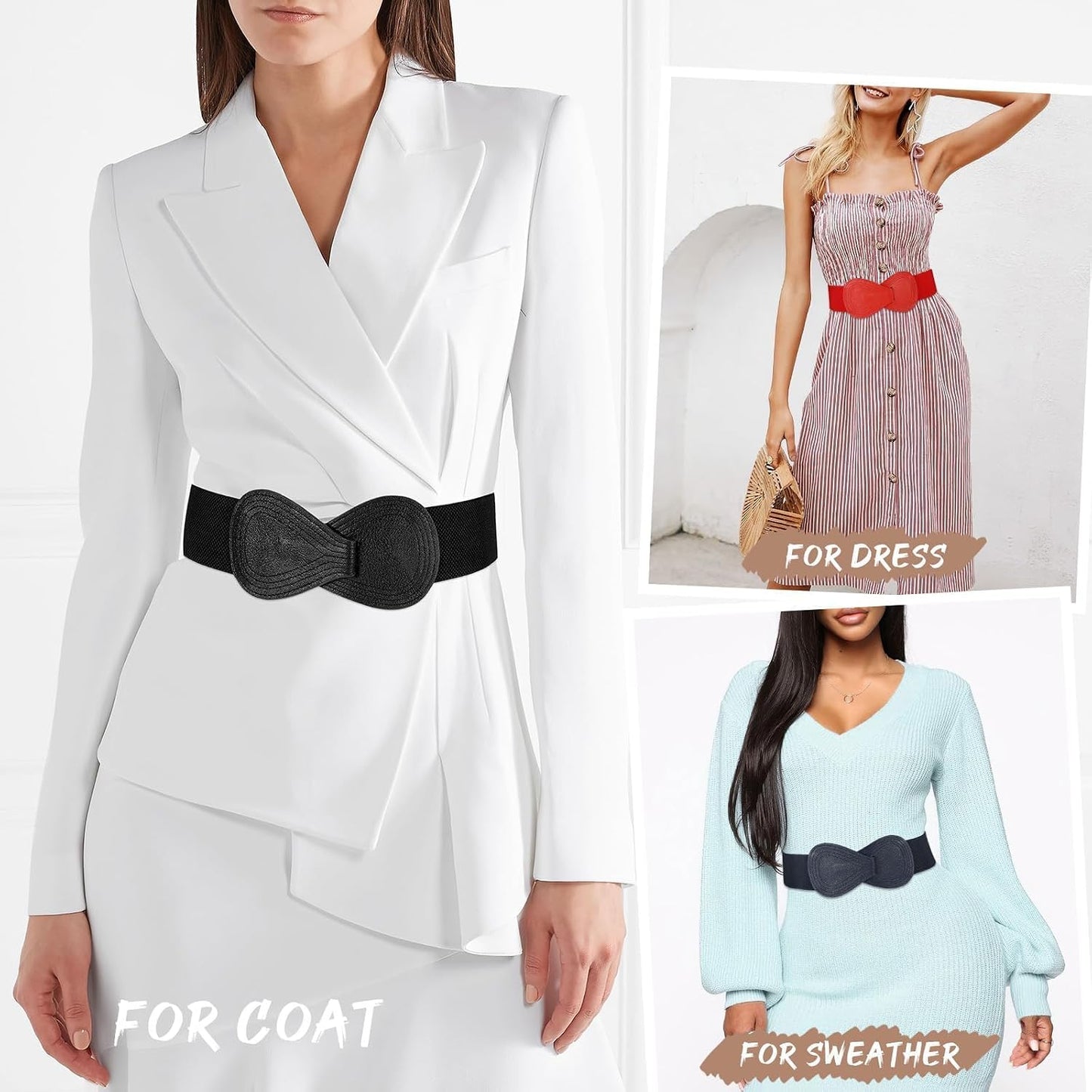 HOTWHIPPY Women Wide Elastic Belt Ladies Stretch Dress Belt Fashion Waistband with 8-shaped Interlock Leather Buckle
