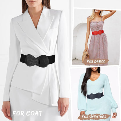 HOTWHIPPY Women Wide Elastic Belt Ladies Stretch Dress Belt Fashion Waistband with 8-shaped Interlock Leather Buckle