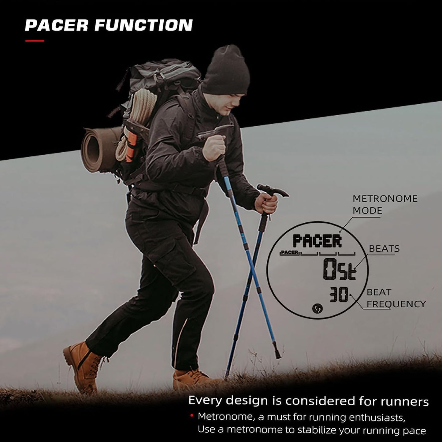 HOTDIDITIME Tactical Watches for Men, Military Watches for Men, Waterproof 164FT, Fitness Watch, Mens Digital Watches with Compass, Metronome, Pedometer, Lightweight Breathable Nylon Watch