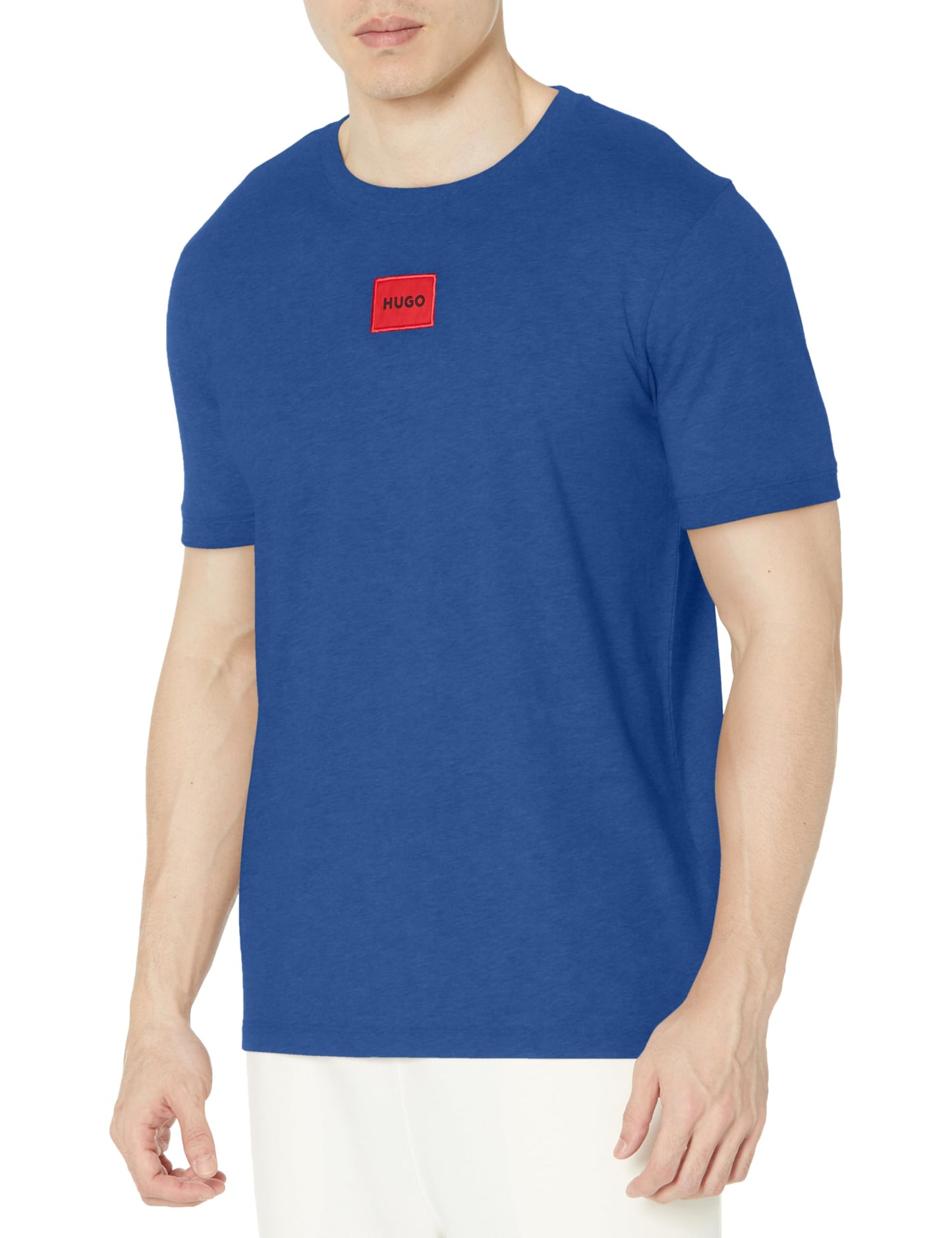 HOTHugo Mens Ribbed Crew Neck Regular Fit Center Logo T-Shirt