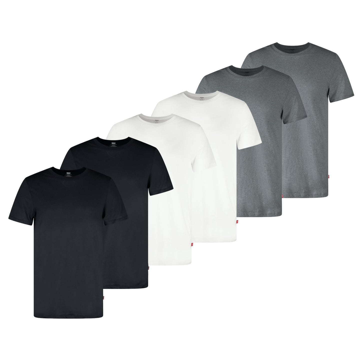 HOTLevi's Men's 6-Pack Basic Crew Neck T-Shirt, Soft Cotton, Tag-Free, Breathable Comfort
