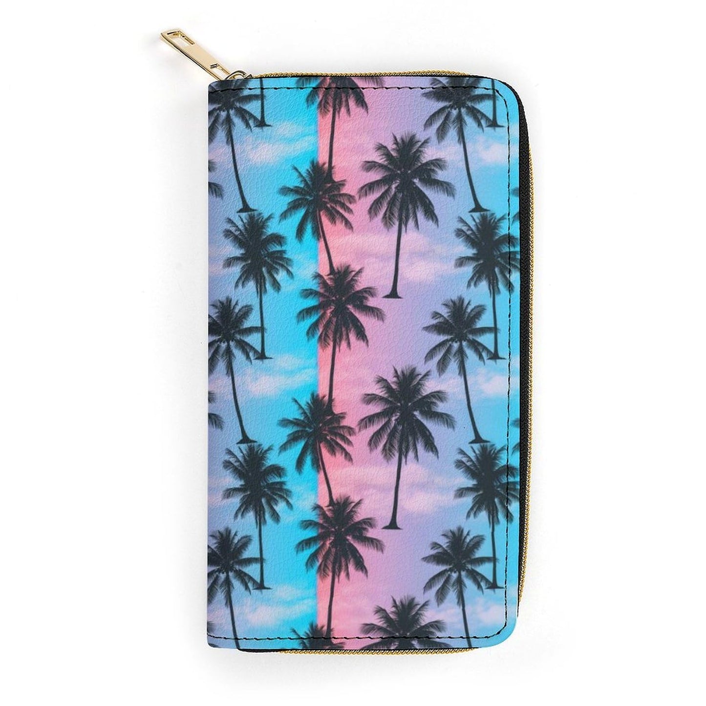 HOTUnisex Large Capacity Leather Wallet Purple Sky Palm Trees, Secure Lightweight Printed Design, Portable Purse for Daily Use & Outdoor Activities