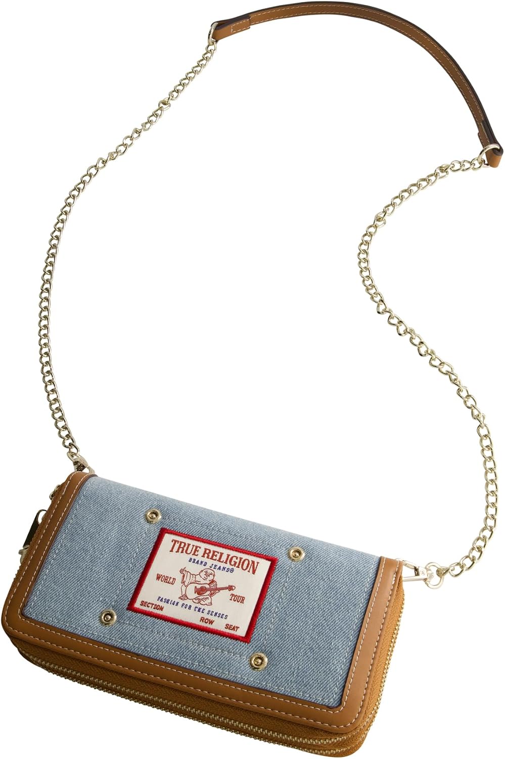 HOTTrue Religion Women's Zip-Around Wallet with Chain Strap, Denim, One Size | Compact profile with multiple card slots for everyday carry.