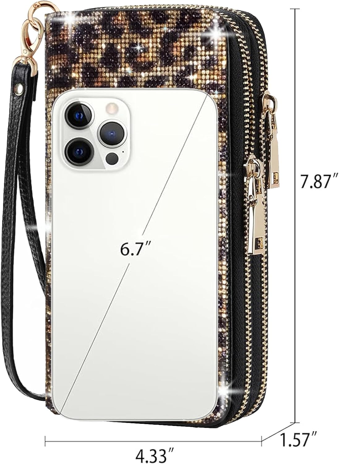 HOTWomen's Rhinestone Large Capacity Double Zipper Wristlet Clutch Purse Party Wallet Card Phone Holder