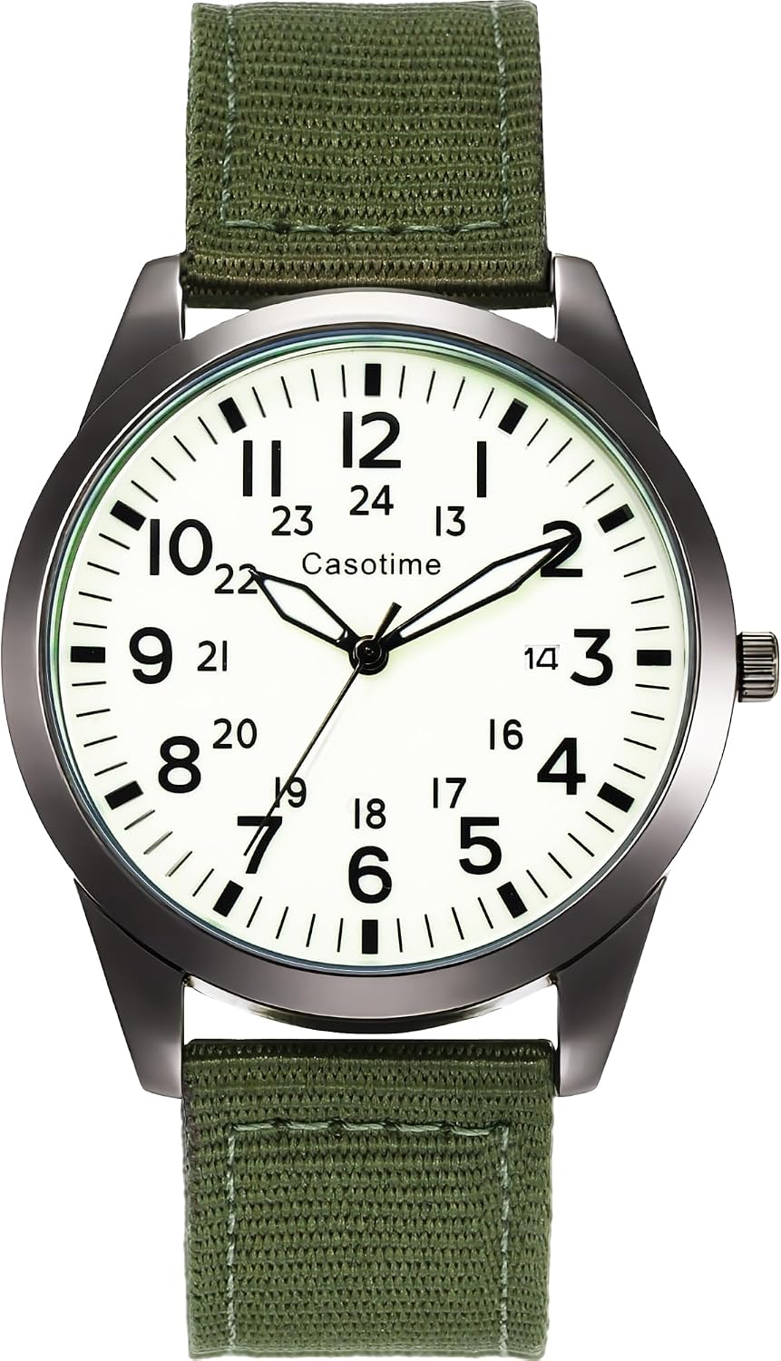 HOTCasotime Tactical Military Watch for Men - Field-Tested Analog Quartz with Luminous Dial, 30M Water Resistant Nylon Band & Second Hand | Unisex Army Sport Wristwatch