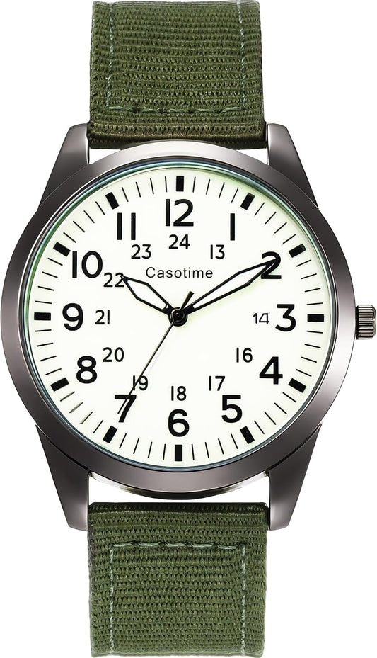 HOTCasotime Tactical Military Watch for Men - Field-Tested Analog Quartz with Luminous Dial, 30M Water Resistant Nylon Band & Second Hand | Unisex Army Sport Wristwatch