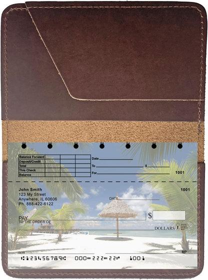 HOTRustic Hickory Leather Top Stub Checkbook Cover